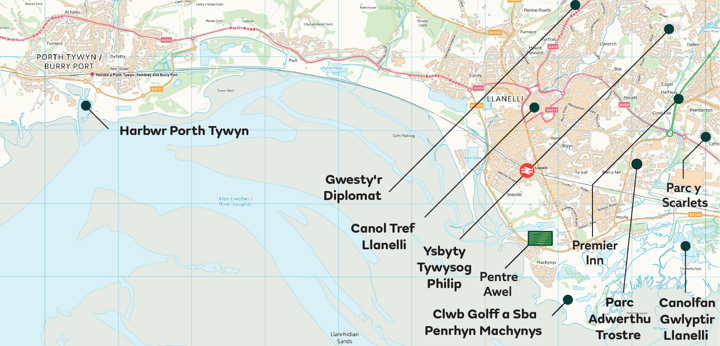 Map o ardal Llanelli