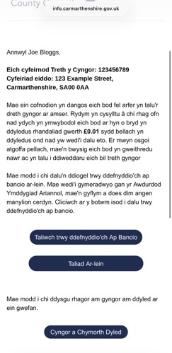 trosolwg o daliad(au) Treth Gyngor sydd heb eu talu, a dolenni pellach