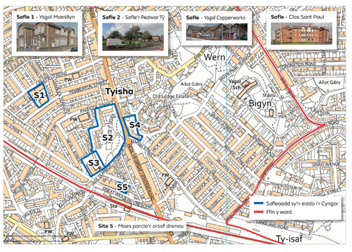 Map o safleoedd 1-5